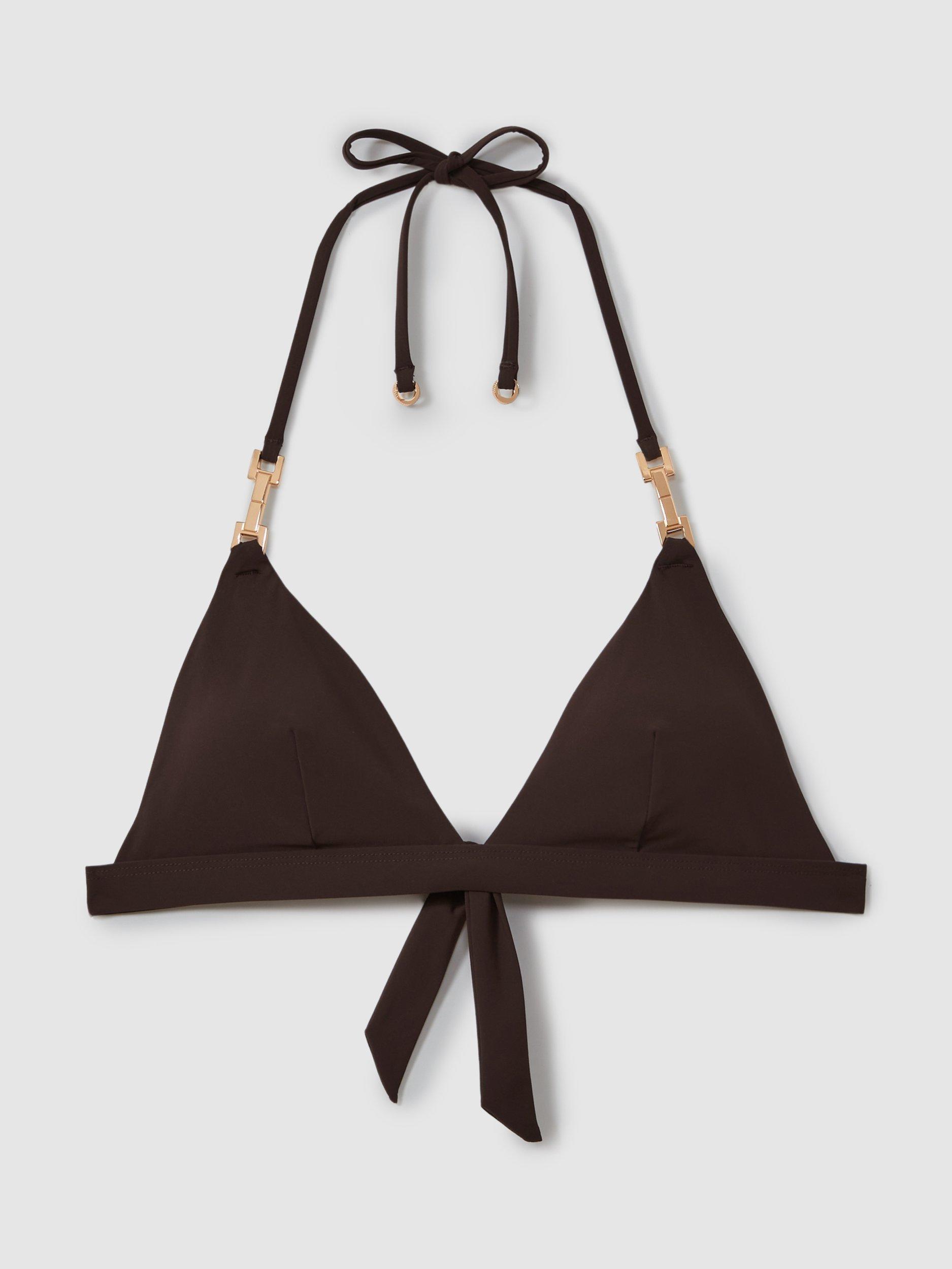 Product image 3 of 5, which shows Reiss Riah Triangle Bikini Top, Chocolate, 6