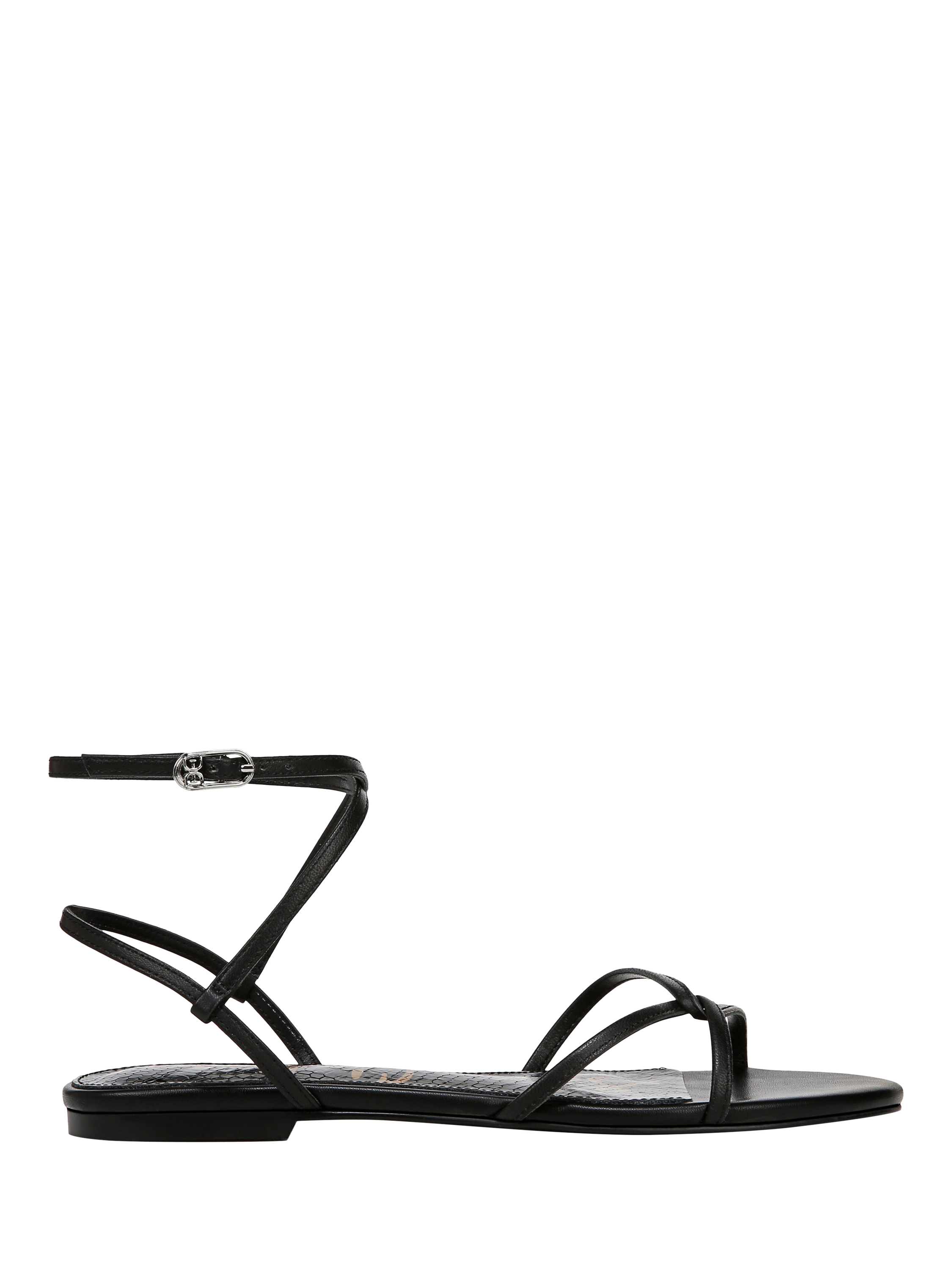 Product image 1 of 6, which shows Sam Edelman Ellina Leather Flat Strappy Sandals, Black, 3