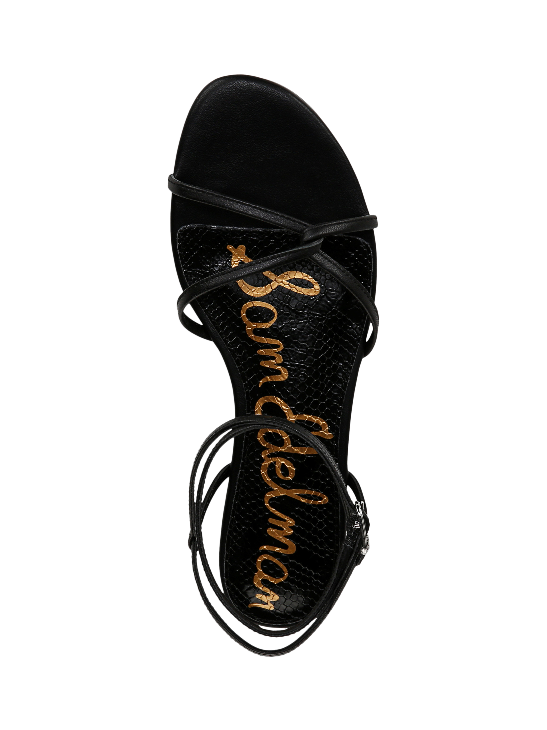 Product image 5 of 6, which shows Sam Edelman Ellina Leather Flat Strappy Sandals, Black, 3