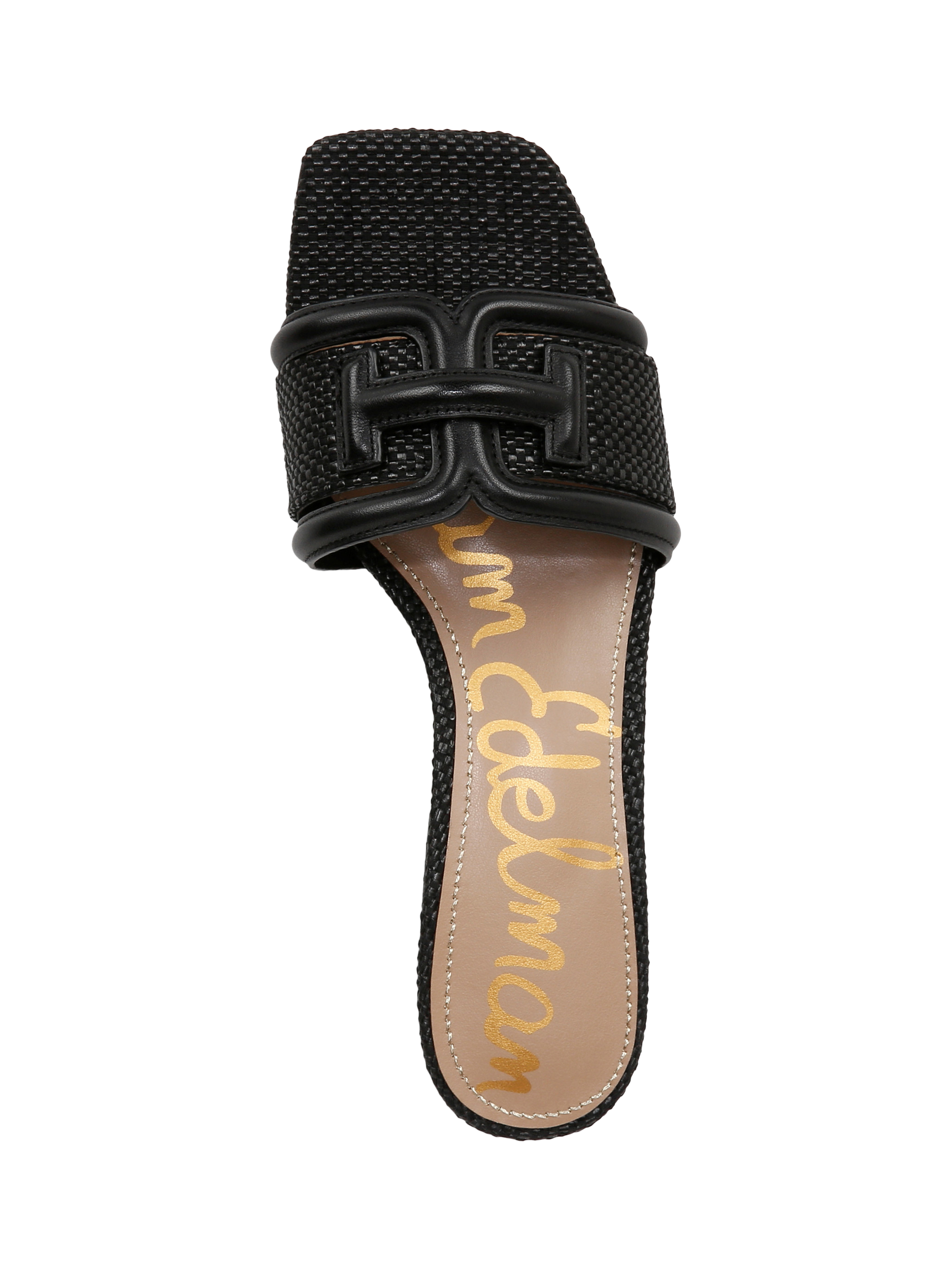 Product image 5 of 6, which shows Sam Edelman Waylon Woven Leather Heeled Sandals, Black, 3