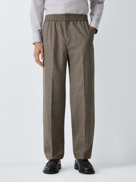 J. Lewis Elasticated Waist Wool Blend Trousers, Brown, Brown