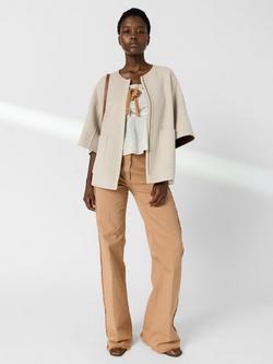 Gerard Darel Round Neck Zip Pure Wool Jacket, Straw - view 2, Straw