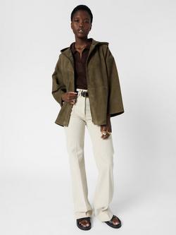 Gerard Darel Tassya Short Hooded Suede Coat, Khaki Green, Khaki Green