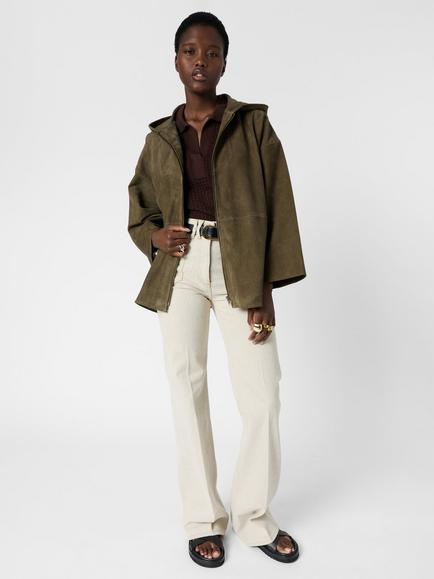 Gerard Darel Tassya Short Hooded Suede Coat, Khaki Green, Khaki Green