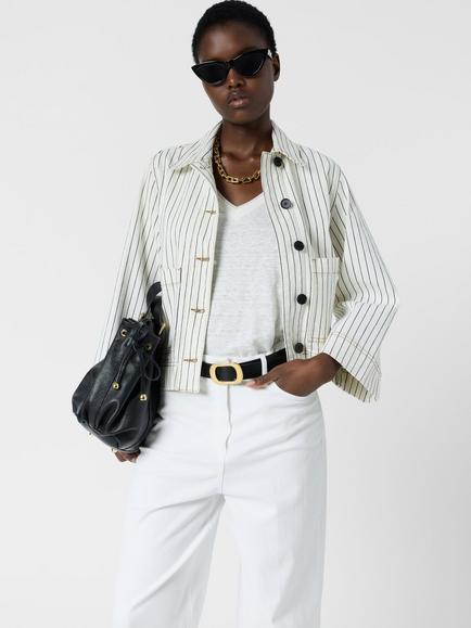 Gerard Darel Tamea Stripe Shacket, Ecru, Ecru