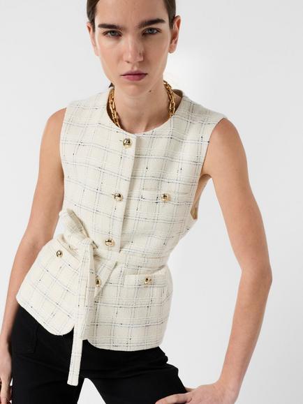 Gerard Darel Tillie Tweed Sleeveless Jacket, Ecru, Ecru