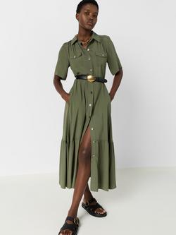 Gerard Darel Raina Tiered Shirt Dress, Green, Green