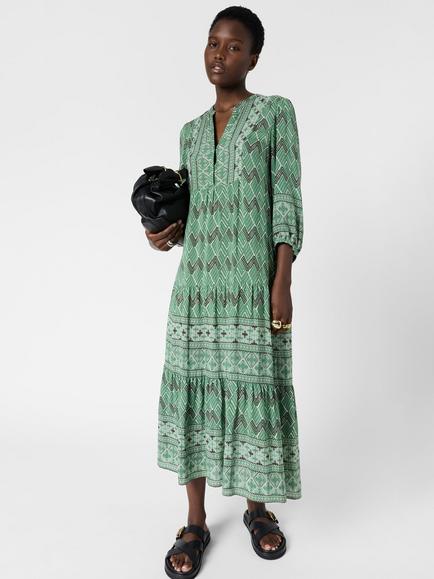 Gerard Darel Riham Geometric Tiered Dress, Green, Green