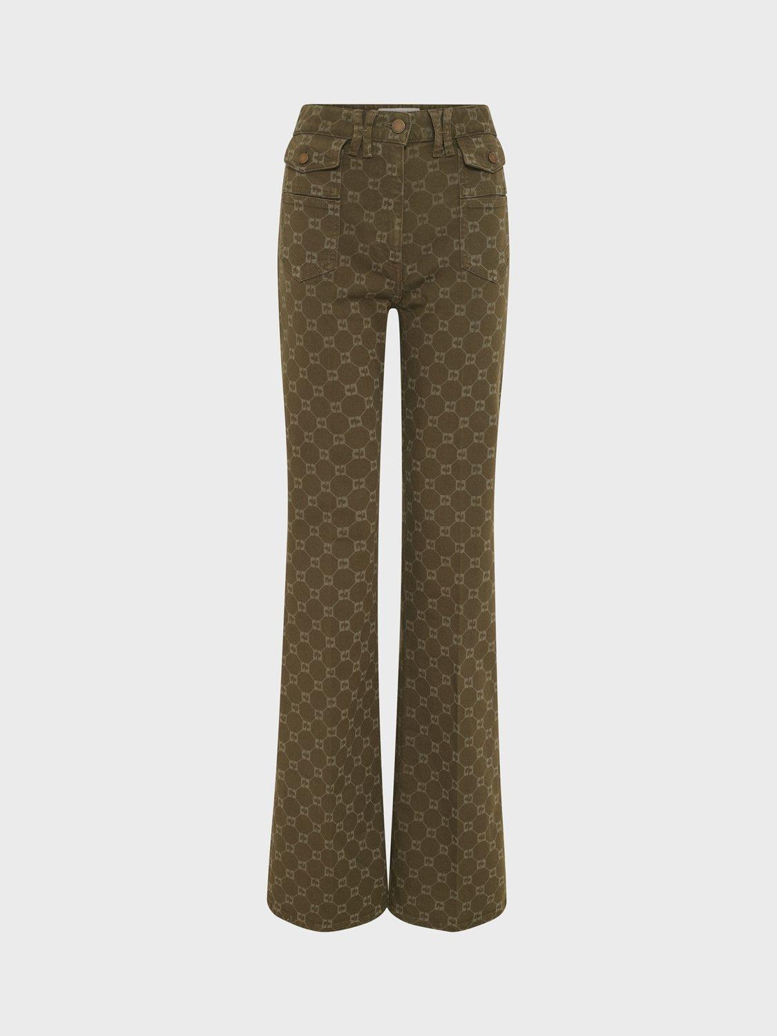 Product image 2 of 2, which shows Gerard Darel Anna Logo Flared Jeans, Khaki Green, 10