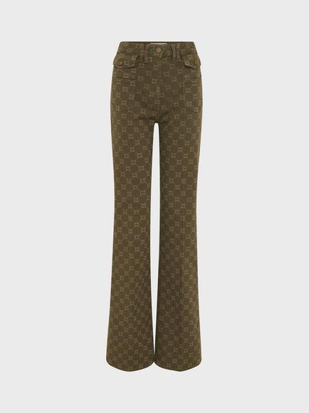 Gerard Darel Anna Logo Flared Jeans, Khaki Green - view 2, Khaki Green