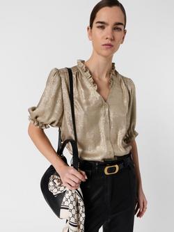 Gerard Darel Ceva Ruffle Neck Top, Gold, Gold