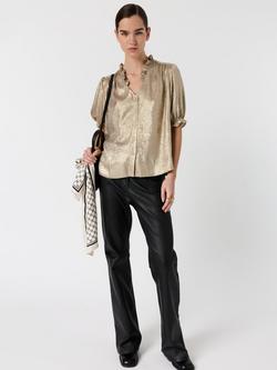 Gerard Darel Ceva Ruffle Neck Top, Gold - view 2, Gold