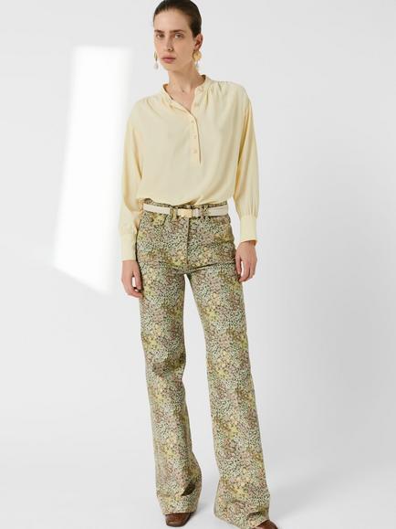Gerard Darel Cezanna Stripe Button Neck Top, Yellow, Yellow