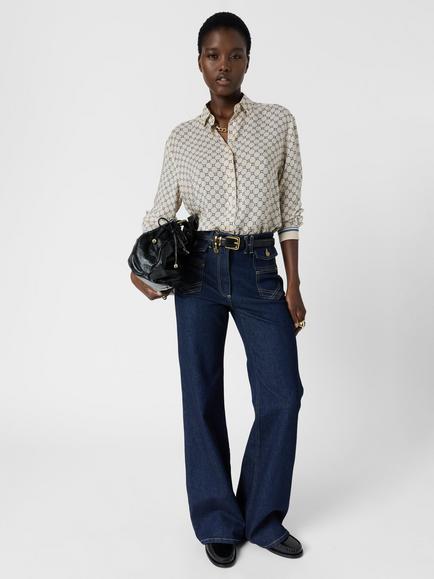 Gerard Darel Clariane Monogram Soft Shirt, Cream/Blue, Cream/Blue