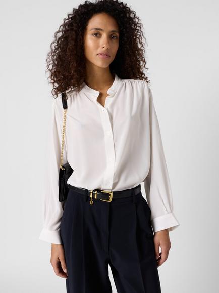 Gerard Darel Cyna Stripe Pure Silk Shirt, Ecru, Ecru