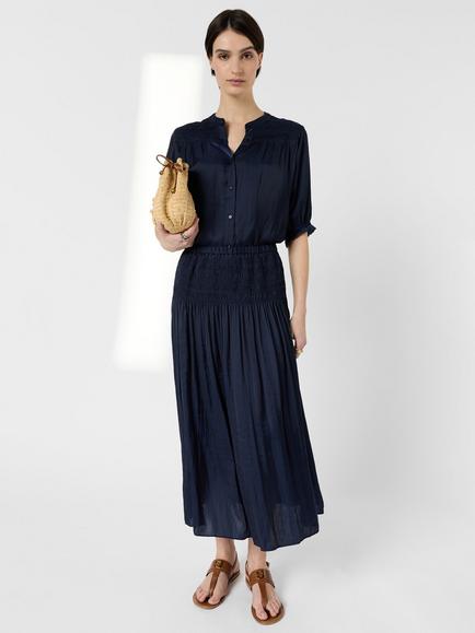 Gerard Darel Jolie Shirred Waist Maxi Skirt, Navy - view 2, Navy