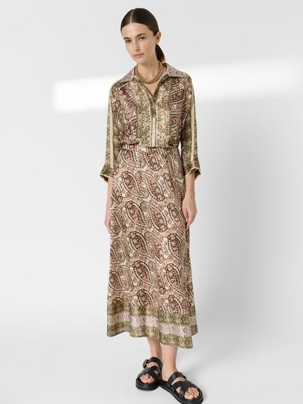 Gerard Darel Jenaya Paisley Pure Silk Midi Skirt, Multicolor, Multicolor
