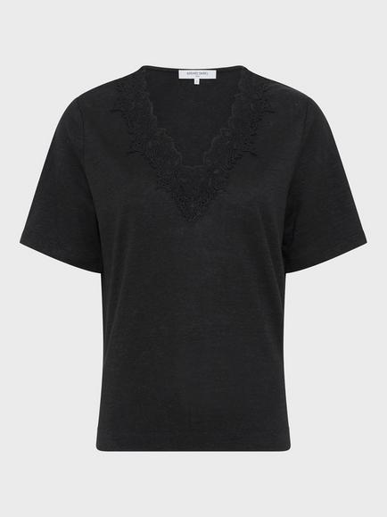 Gerard Darel Maevanelle Embroidered Neck T-Shirt, Black, Black