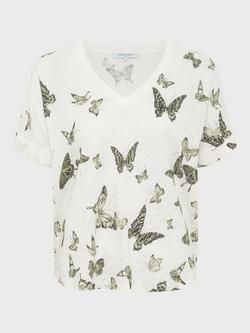 Gerard Darel Makeda Butterfly Print Linen Rich T-Shirt, Khaki Green, Khaki Green