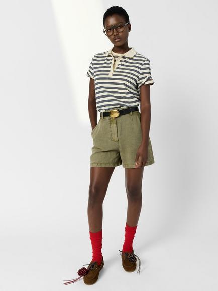 Gerard Darel Marcie Stripe Polo Shirt, Navy, Navy