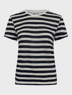 Gerard Darel Mellina Stripe Linen Rich T-Shirt, Navy, Navy