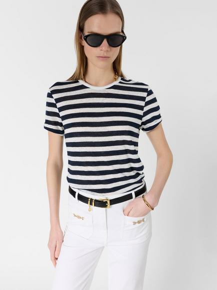 Gerard Darel Mellina Stripe Linen Rich T-Shirt, Navy, Navy