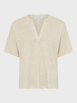 Gerard Darel Miora V-Neck Pure Linen T-Shirt, Natural, Natural