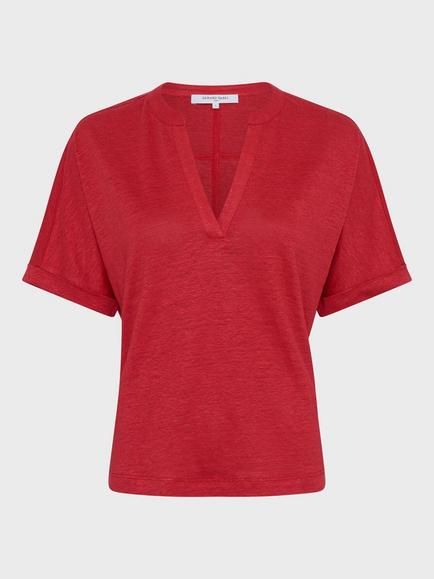 Gerard Darel Miora Pure Linen V-Neck T-Shirt, Red