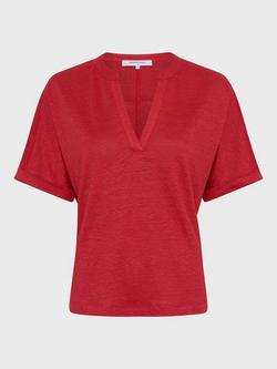 Gerard Darel Miora Pure Linen V-Neck T-Shirt - view 2, Red