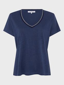 Gerard Darel Mirana V-Neck Pure Linen T-Shirt, Indigo