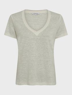 Gerard Darel Mirana V-Neck Pure Linen T-Shirt, White, White