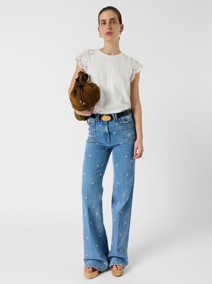 Gerard Darel Mishaelle Frill Sleeve T-Shirt, White - view 2, White