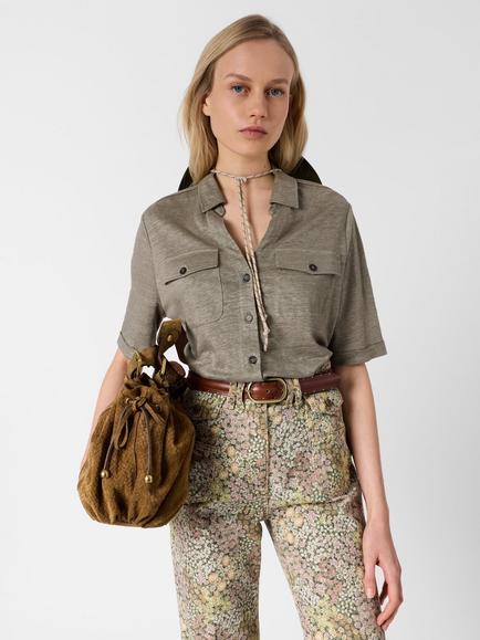 Gerard Darel Moana Pure Linen Utility Shirt, Green, Green