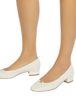 Dune London Approve Leather Ballet Court Shoes - view 2, Ecru