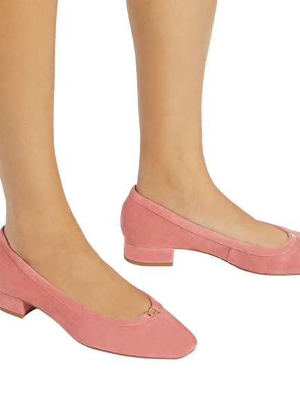 Dune London Approve Suede Ballet Court Shoes, Pink - view 2, Pink