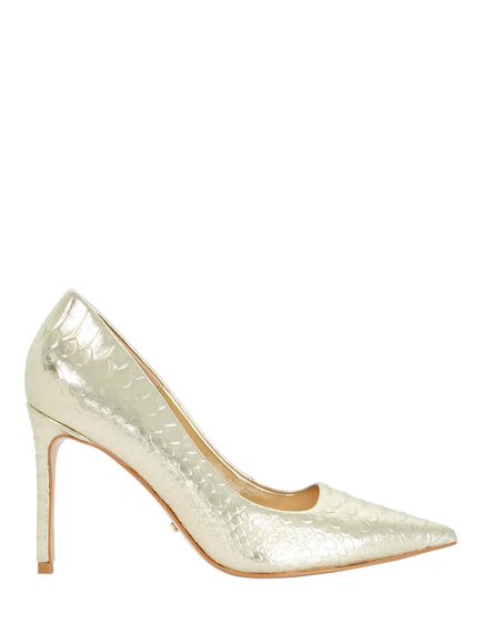 Dune London Assured High Heel Pointed Toe Leather Court Shoes, Gold