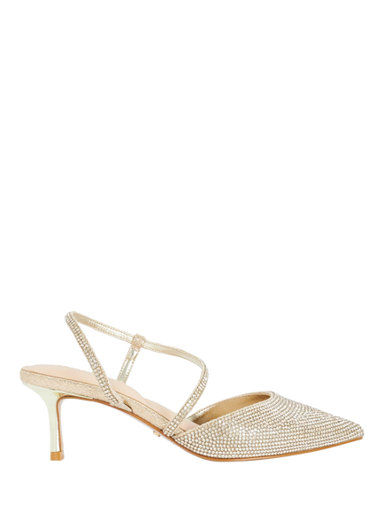 Dune London Competitives Embellished Open Kitten Heel Court Shoes, Gold, Gold