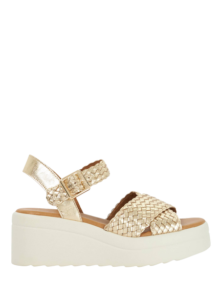 Dune London Kinleys Woven Leather Flatform Heeled Sandals, Gold