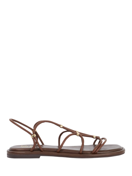 Dune London Leola Leather Flat Strappy Sandals, Brown