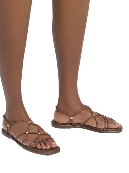 Dune London Leola Leather Flat Strappy Sandals - view 2, Brown