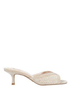 Dune London Milo Kitten Heel Hot Fix Mule Sandals, Gold, Gold
