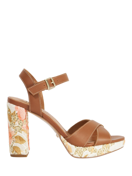 Dune London Monique Leather Heeled Platform Sandals, Tan, Tan