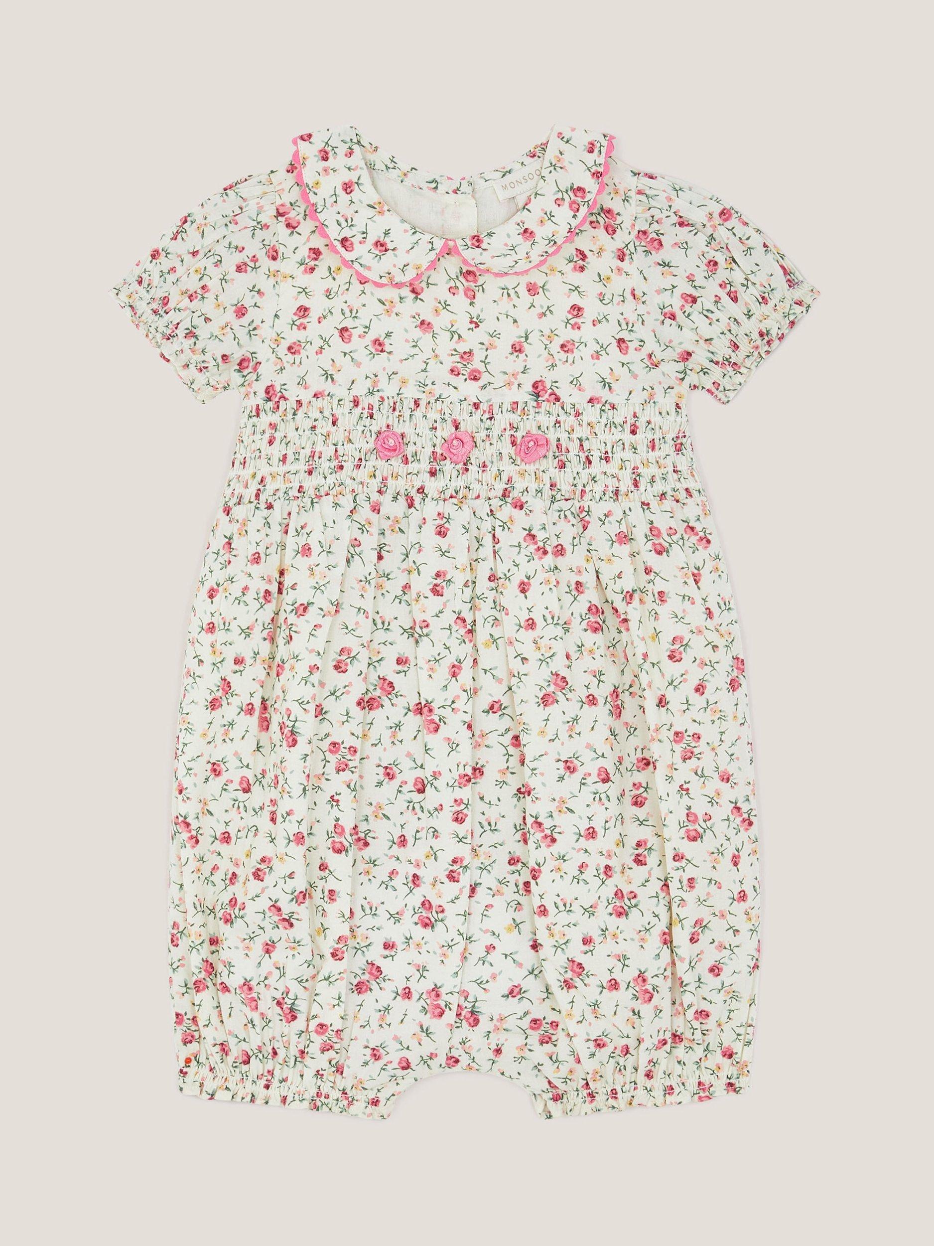 Product image 1 of 3, which shows Monsoon Baby Rose Romper, Ivory, 0-3 months