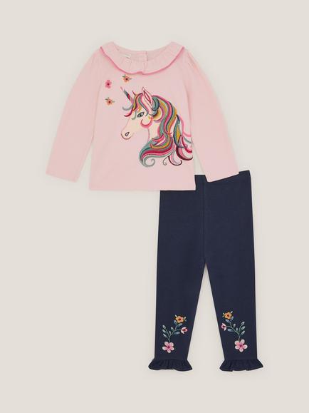 Monsoon Baby Unicorn Top & Trousers Set, Pink - view 2, Pink