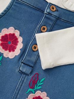 Monsoon Baby Flower Dungarees and Top Set, Blue - view 2, Blue