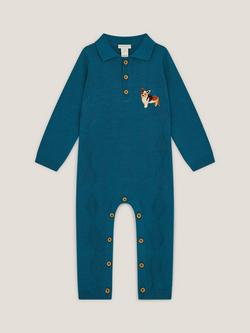 Monsoon Baby Dog Romper, Blue, Blue
