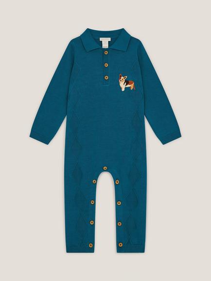 Monsoon Baby Dog Romper, Blue, Blue