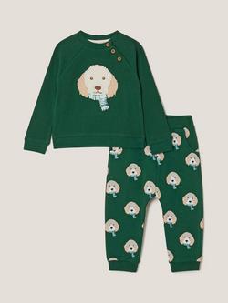 Monsoon Baby Digby Dog Jumper & Joggers Set, Green, Green