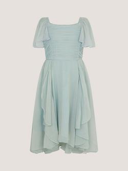 Monsoon Kids' Joy Chiffon Waterfall Ruffle Party Dress, Sage, Sage
