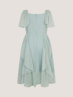 Monsoon Kids' Joy Chiffon Waterfall Ruffle Party Dress, Sage - view 2, Sage